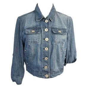 Highway Women's Denim Jean Short‎ Jacket Size L 3/4 Sleeves